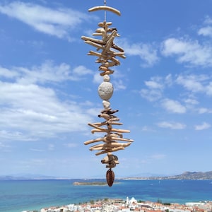 Original,handcrafted driftwood mobile.Reclaimed wood coastal garland.Hanging beach art.