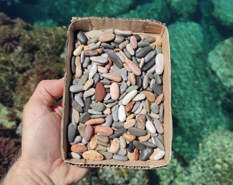 200 elongated,colorful,smooth,tiny beach pebbles.Genuine,ob longed volcanic beach stones.Finger stones.Pebble art 1.2-2.5cm (0.5"-1")