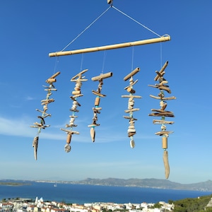 Natural,driftwood mobile hanging.Beach inspired,wooden beach garland.Outdoor chic.Eco summer gift.