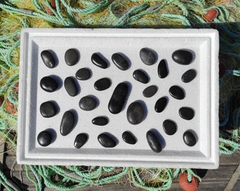 smooth,Black and dark gray beach pebbles.Crafting beach stones.Natural mosaic tiles. selection 30-60-120