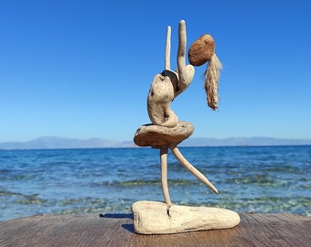 One-of-a-kind natural driftwood sculpture of a dancing ballerina on stand.Ballet teacher or dancer gift.Dancing girl .