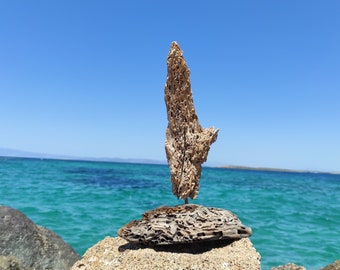 One-of-a-kind, natural abstract driftwood sculpture on stand.Beach house living