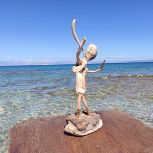 One-of-a-kind,driftwood allien,with magic stick.Natural sculpture on stand.Beach fantasy art image 8