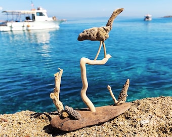 Unique driftwood Pterosaure  sculpture on stand.Beach bird.