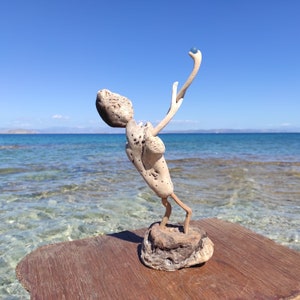 One-of-a-kind,driftwood allien,with magic stick.Natural sculpture on stand.Beach fantasy art image 7