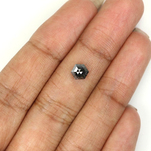 Natural Loose Hexagon Salt And Pepper Diamond Black Gray Color 0.92 CT sales 5.80 MM Hexagon Shape Rose Cut Diamond N1594