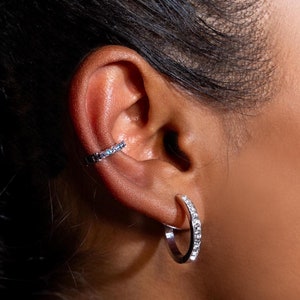 Blue Rhinestone Ear Cuff - 925 Sterling Silver Plated - Hinged Ear Cuff - Adjustable Cartilage Cuff - Dainty Wrap Earrings