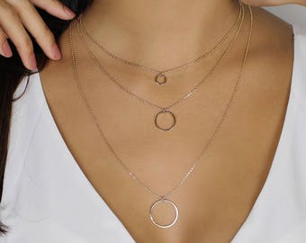 3 Tier Layered Circle Necklace