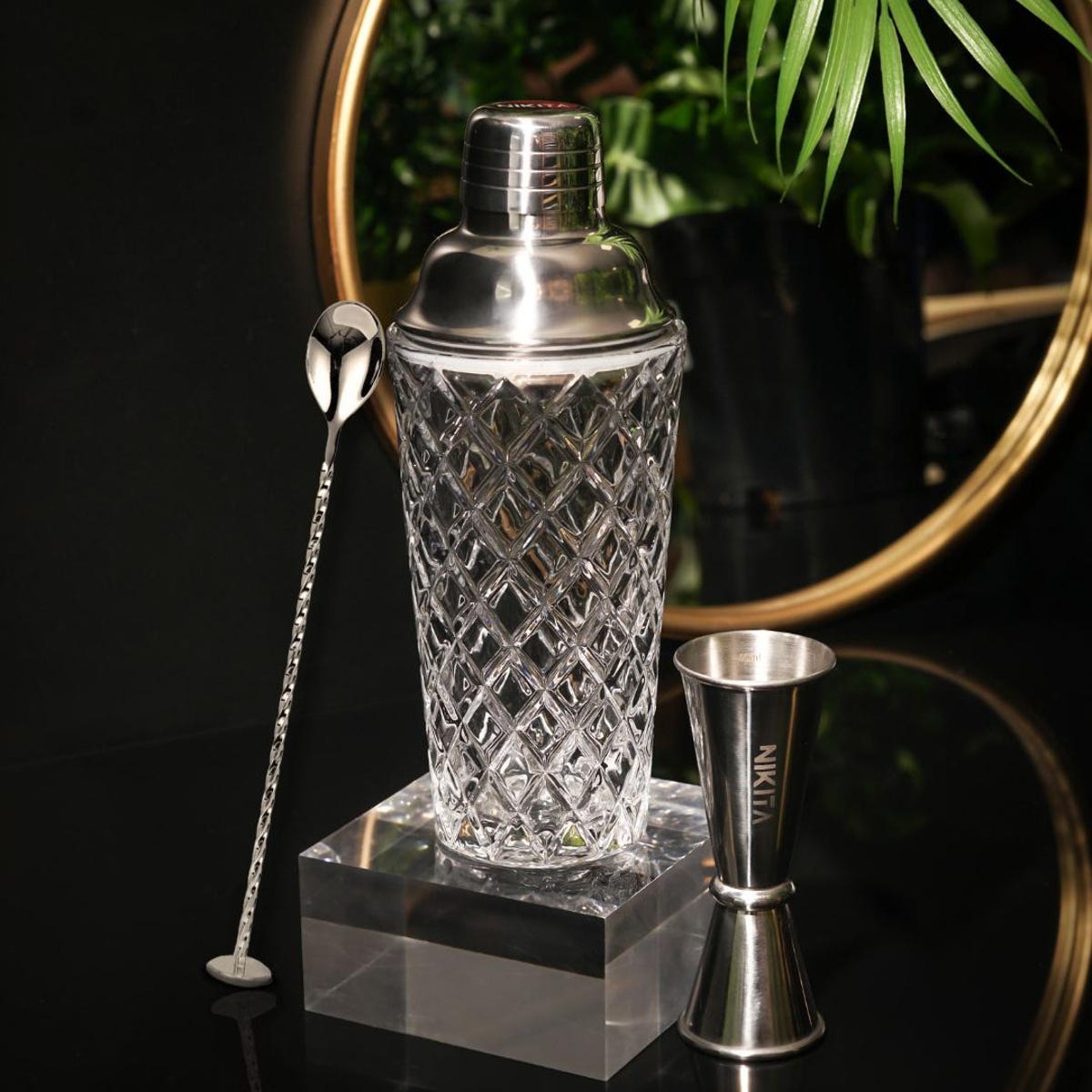 Textured Glass Cocktail Shaker Set: Silver Shaker, Jigger & Stirrer - Etsy