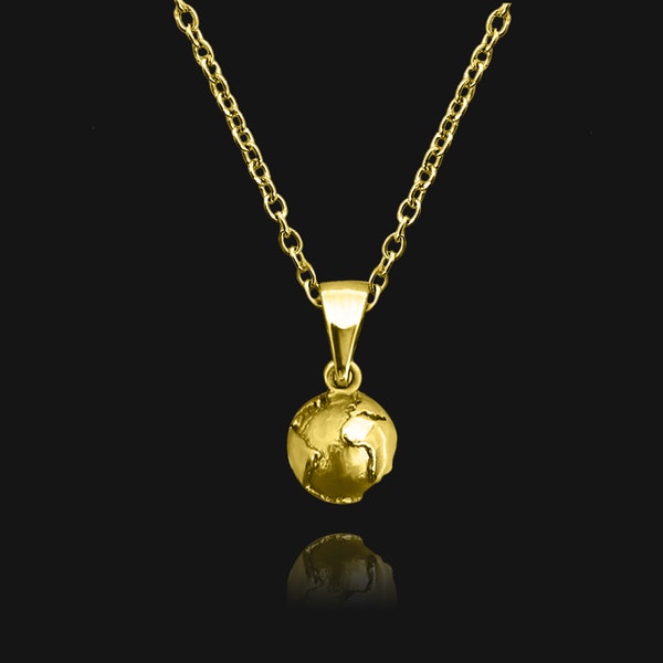 Gold Globe Pendant Necklace - 18K Gold Plated - Earth Globe Necklace - Travel Gift