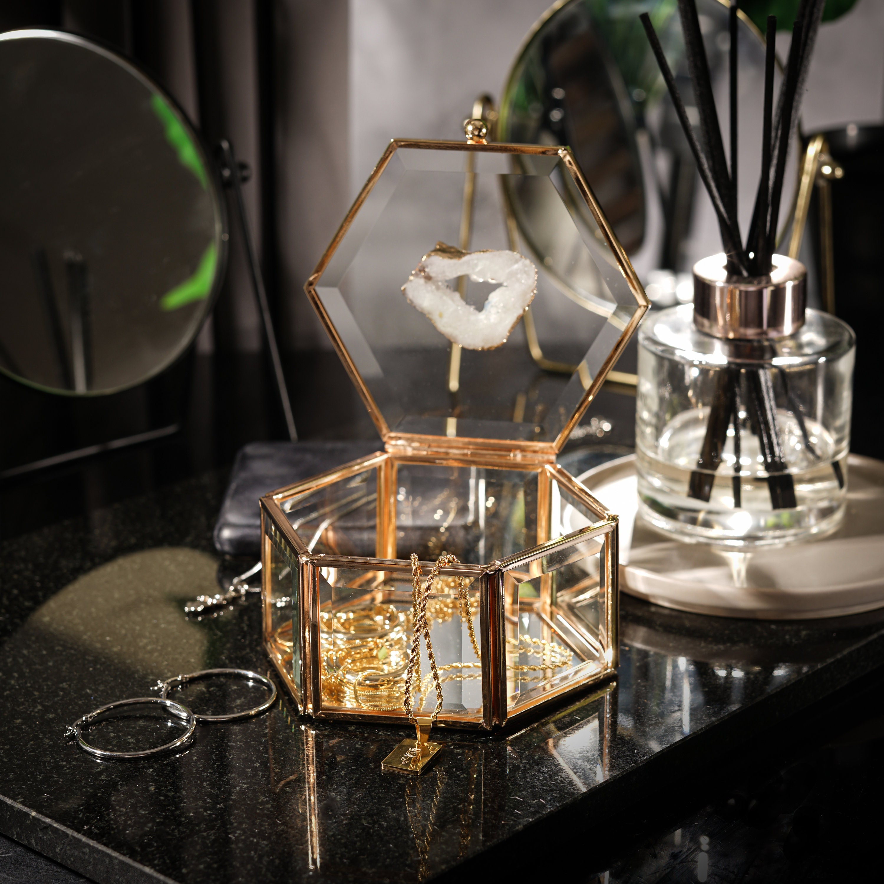 女性が喜ぶ♪ Crystal Agate Glass Jewellery Jewellery Glass - Box Trinket その他