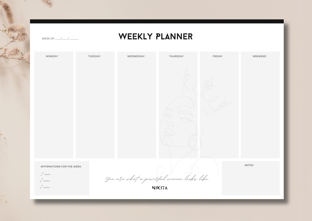 Minimalist Weekly Planner: Printable Undated Schedule (digital Download ...