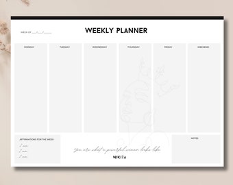 Digital Weekly Planner - Weekly Schedule - Undated Planner - Printable & Editable - Wall Calendar - Desk Weekly Planner Notebook