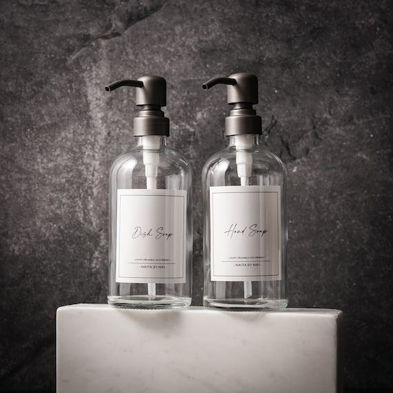 Clear Glass Kitchen Soap Dispenser Set of 2 Etsy