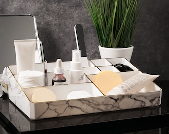 White & Marble Make Up Organiser, Cosmetic Storage Organizer, in Gold, Rose Gold or Silver