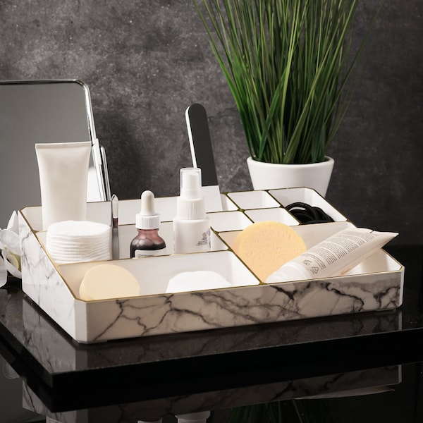 White & Marble Make Up Organiser, Cosmetic Storage Organizer, in Gold, Rose Gold or Silver