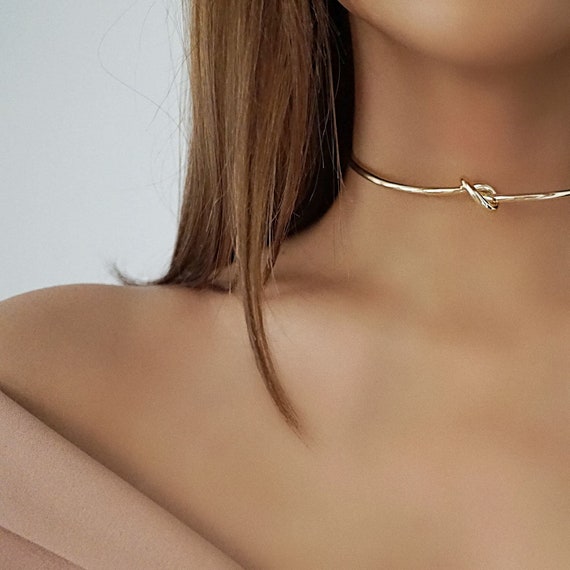 Gold Plated Knot Choker Necklace - Etsy