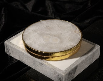 Gold Agate Crystal Coasters - Set of Two Coasters - Agate Coasters - Housewarming Gift