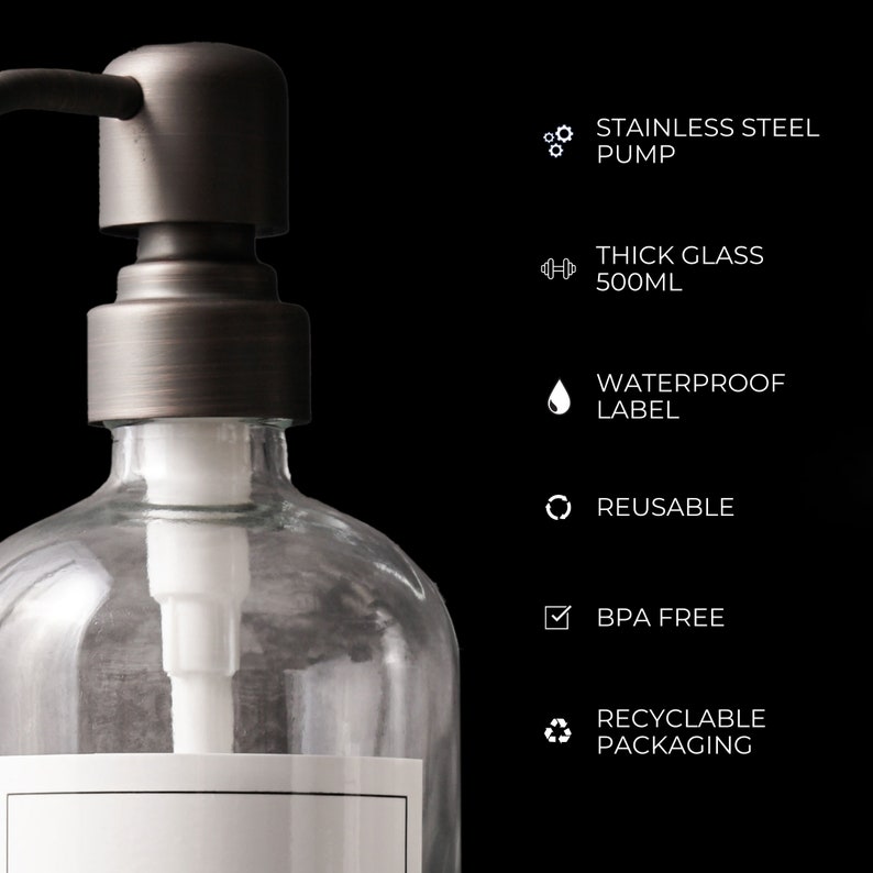 Luxury clear glass soap dispenser set of 2, hand soap and hand lotion dispensers for kitchen or bathroom