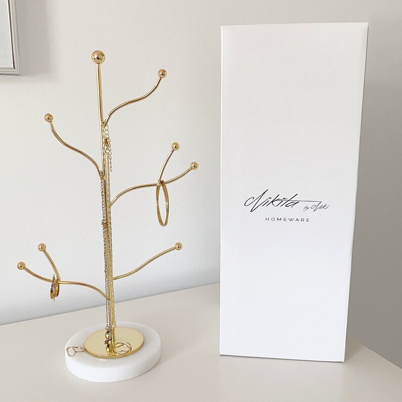 Marble Jewellery Tree Stand in Gold, Rose Gold or Silver 