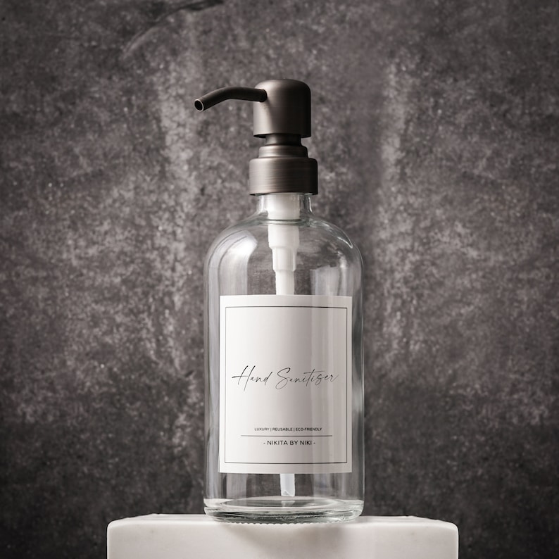 Luxury clear glass soap dispenser set of 2, hand soap and hand lotion dispensers for kitchen or bathroom