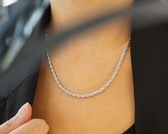 Silver Rope Chain Necklace: Stainless Steel Twist Chain