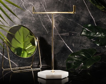 Solid Marble & Gold Jewellery Stand Tree Organiser