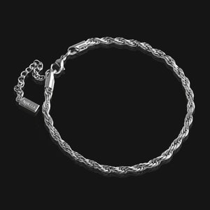 Silver Twisted Rope Chain Bracelet - Stainless Steel Adjustable Bracelet