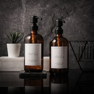 Amber Glass Soap Dispenser Set: Matte Black Pump, Kitchen Decor