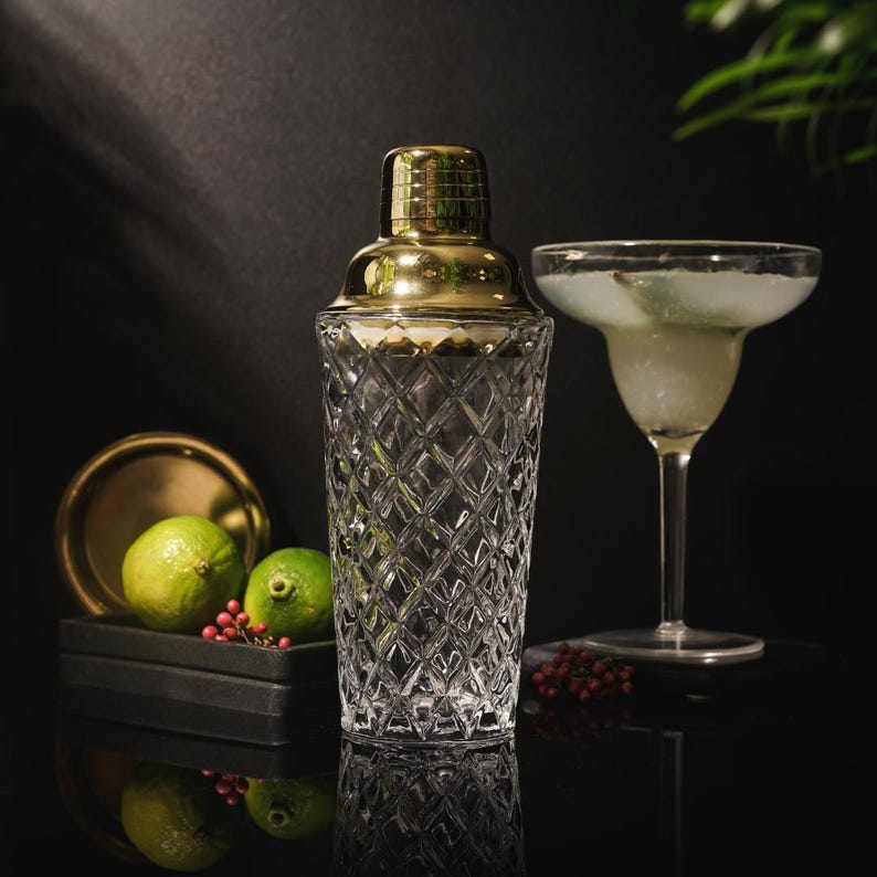 Luxury Gold Cocktail Shaker, Jigger & Stirrer Set Glass Cocktail Shaker