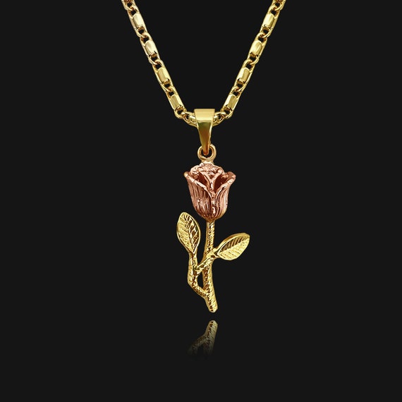 Rose Flower Pendant Necklace 24K Gold Plated Dainty Rose Necklace