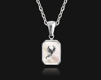 Silver Phoenix Necklace - Phoenix Pendant Necklace for Women - Mother of Pearl Necklace - Firebird Necklace - Phoenix Bird Necklace