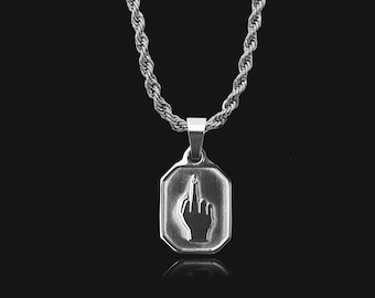 Silver Middle Finger Charm Pendant Necklace - Middle Finger Necklace - Bold Jewellery for Women - Silver Jewellery - Silver Necklace