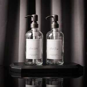Luxury clear glass soap dispenser set of 2, hand soap and hand lotion dispensers for kitchen or bathroom