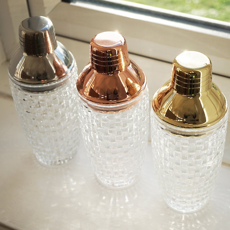 Luxury Glass Cocktail Shaker in Gold Rose Gold or Silver Etsy Ireland