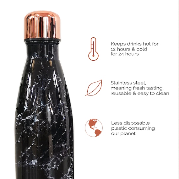 Black Metal Water Bottle - BPA Free Stainless Steel