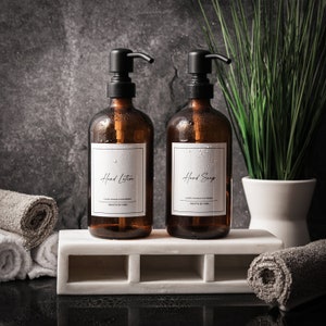 Luxury clear glass soap dispenser set of 2, hand soap and hand lotion dispensers for kitchen or bathroom