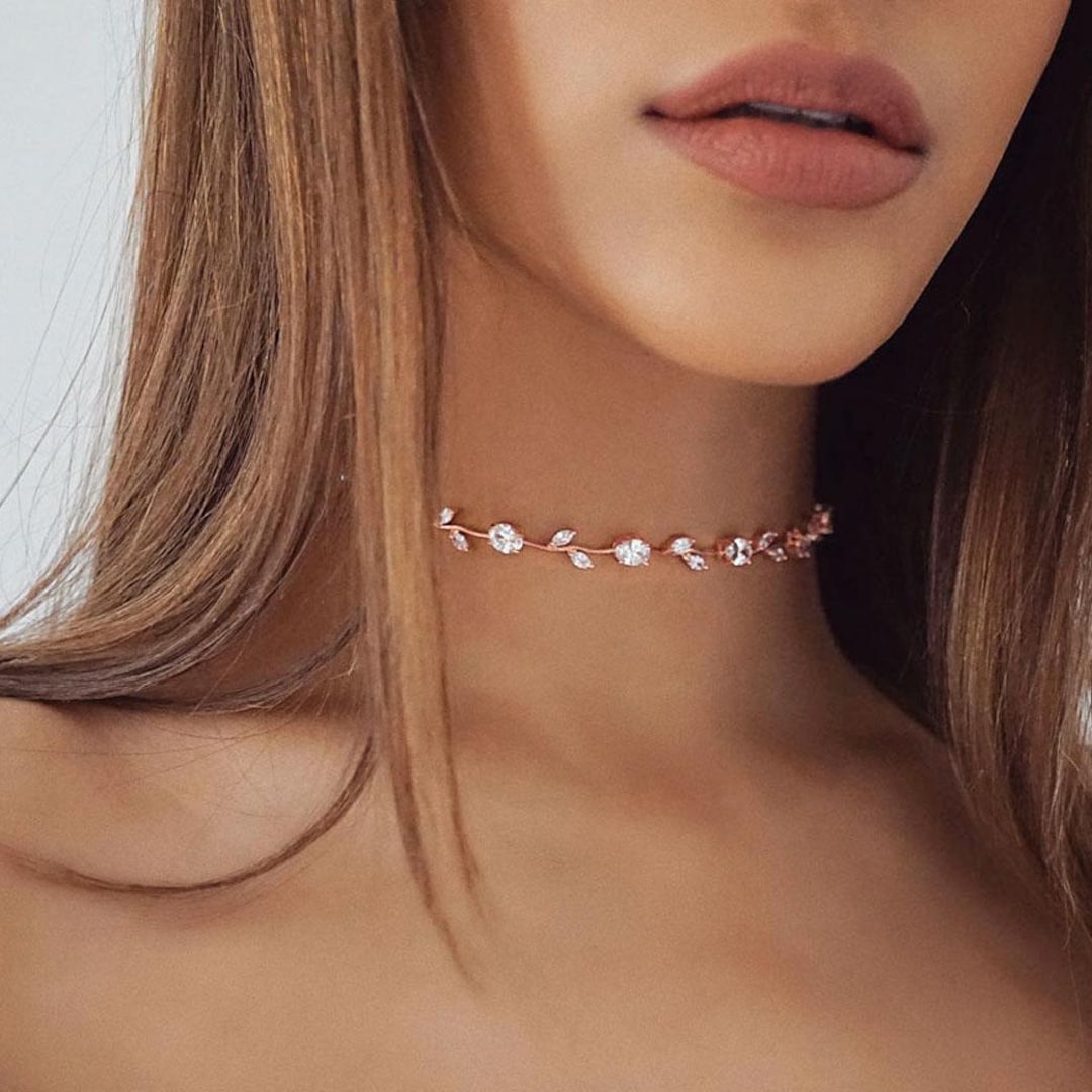 Rose Gold Floral Choker: Rhinestone Crystal Necklace - Etsy