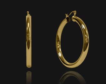 Large Thick Hoop Earrings - 18k Gold Plated - Chunky Hoop Earrings - Large Gold Hoops