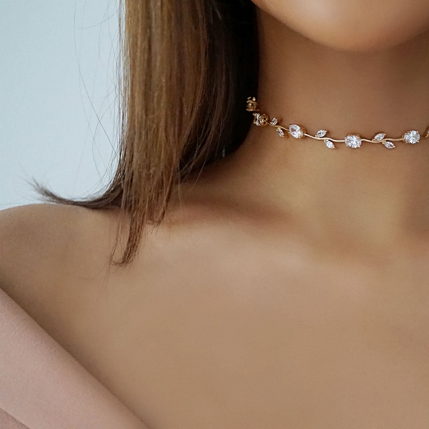 Rose gold diamante shop choker necklace
