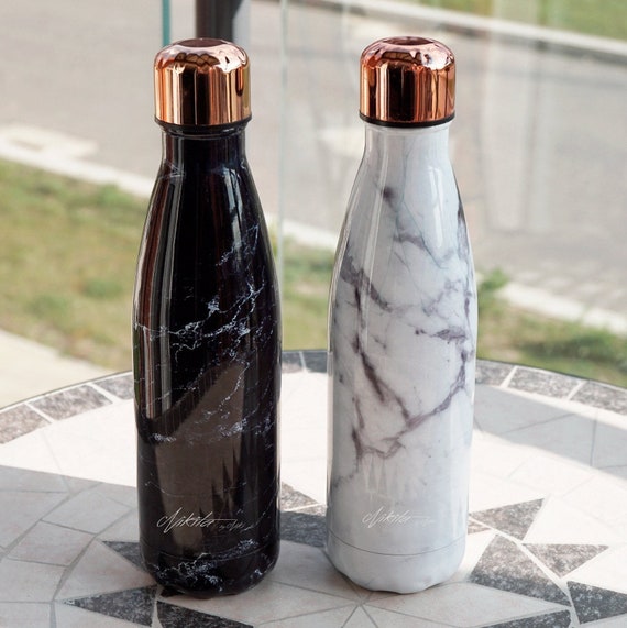 Marble Water Bottle Insulated Stainless Steel Water Bottle Black or White  Rose Gold Lid Kids Stainless Steel Water Bottle BPA Free 