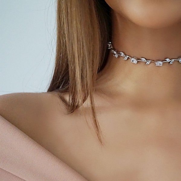 Silver Choker Necklace - Rhinestone Choker Necklace - Crystal Choker Silver - Diamond Necklace for Women
