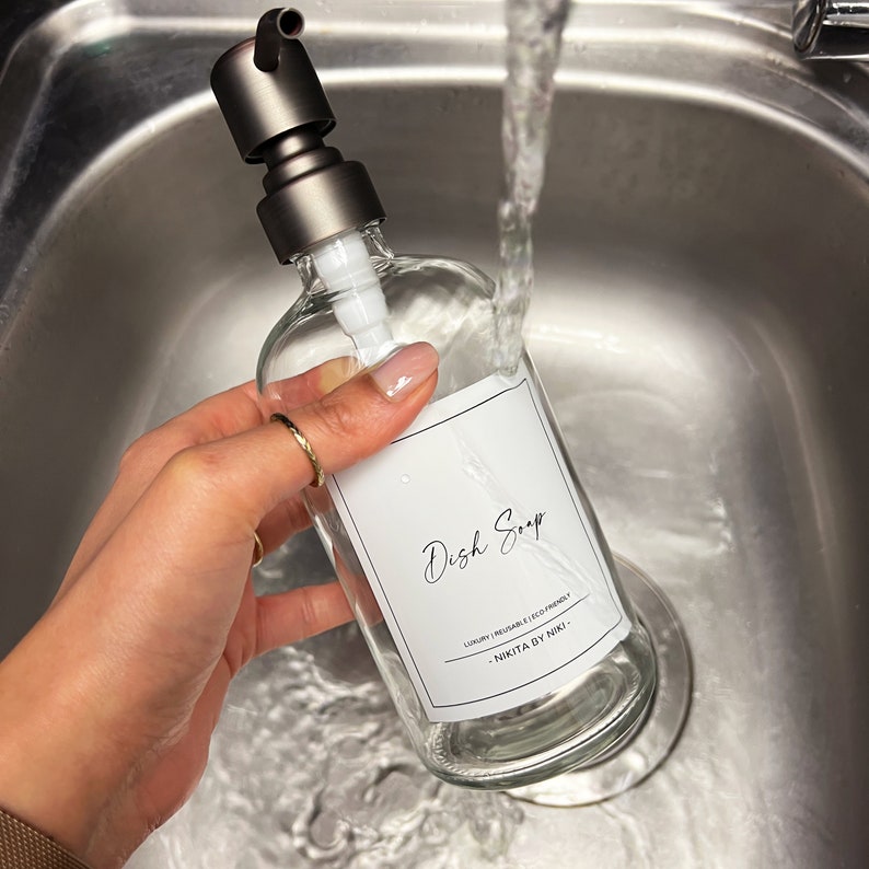 Luxury clear glass soap dispenser set of 2, hand soap and hand lotion dispensers for kitchen or bathroom