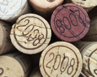 2008 Printed Used Wine Cork - Real Wine Cork with Date Stamp - Wedding Anniversary Corkboard - Newborn Baby - Cork Craft Project -