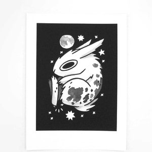 Lucky Rabbit-kunstdruk, monochrome inktillustratie