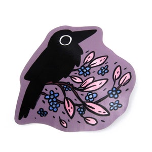 Pegatina de cuervo en flor, pegatina grande de pájaro lindo