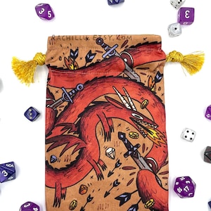 Drachen Würfel Beutel, großer handgemachter Baumwollbeutel, Geschenk für Rollenspiel Spieler