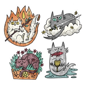 Lot d'autocollants chats tarot - lot de 4 autocollants tarot chats mignons et originaux