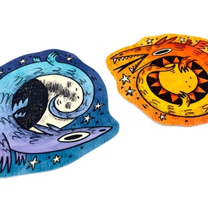 Ensemble d'autocollants dragons - Stickers lune et soleil mignons faits main