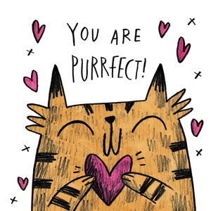 Wenskaart voor kattenliefhebber met een romantisch bericht voor een leuke valentijn